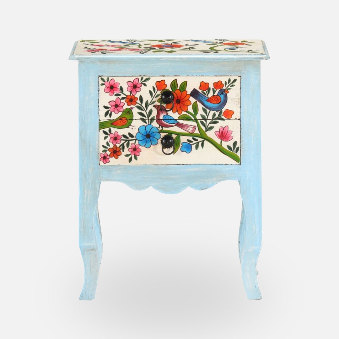 Hand-Painted Floral Wooden Side Table