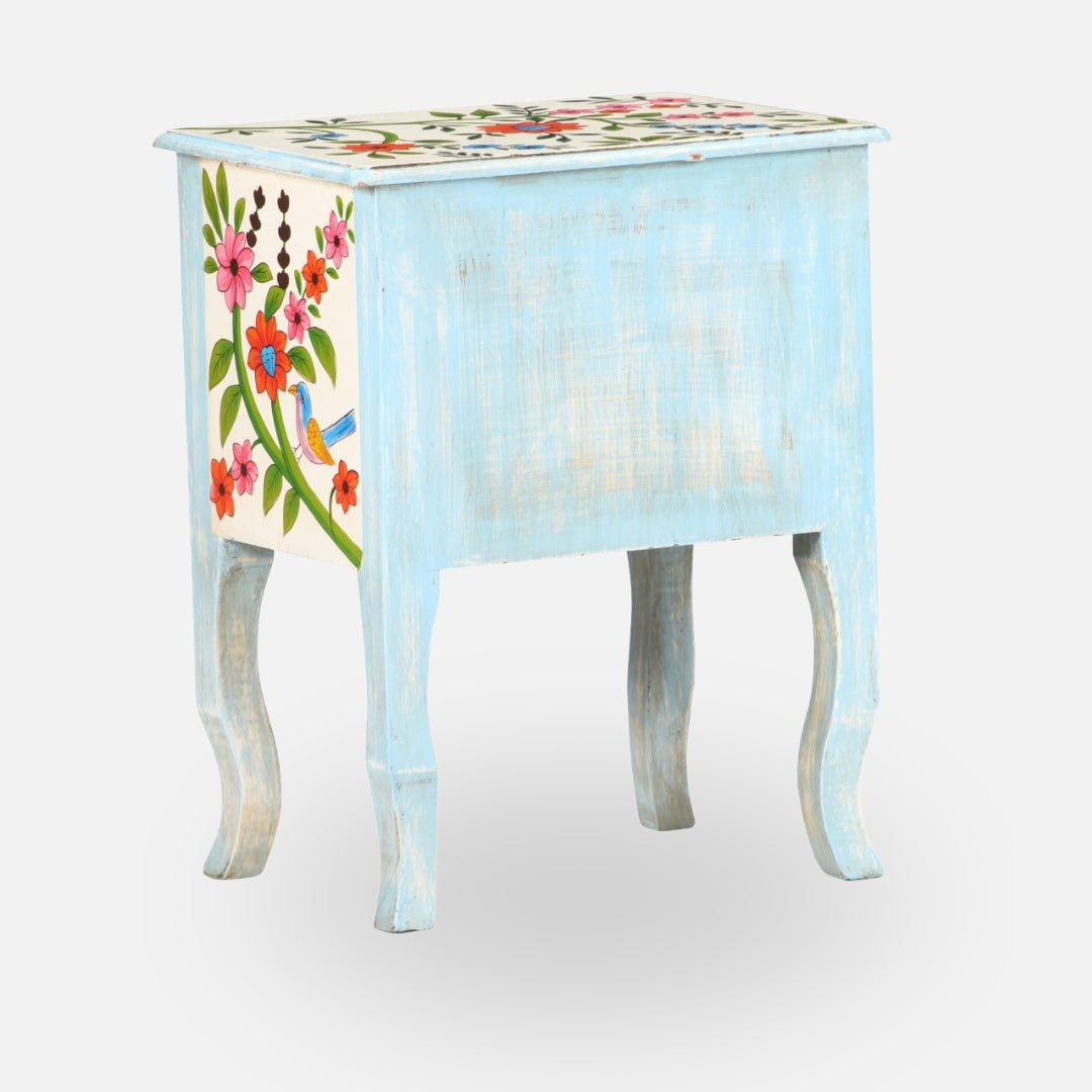 Hand-Painted Floral Wooden Side Table