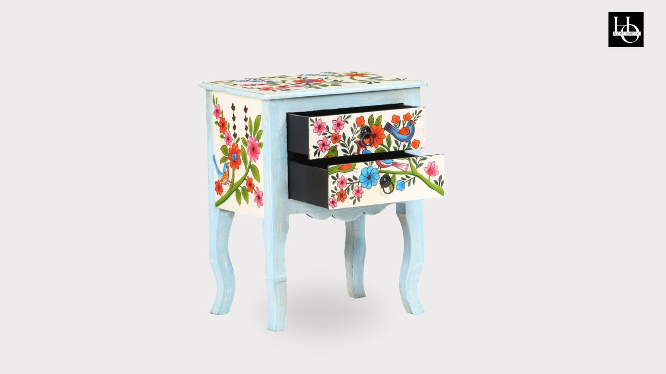 Hand-Painted Floral Wooden Side Table