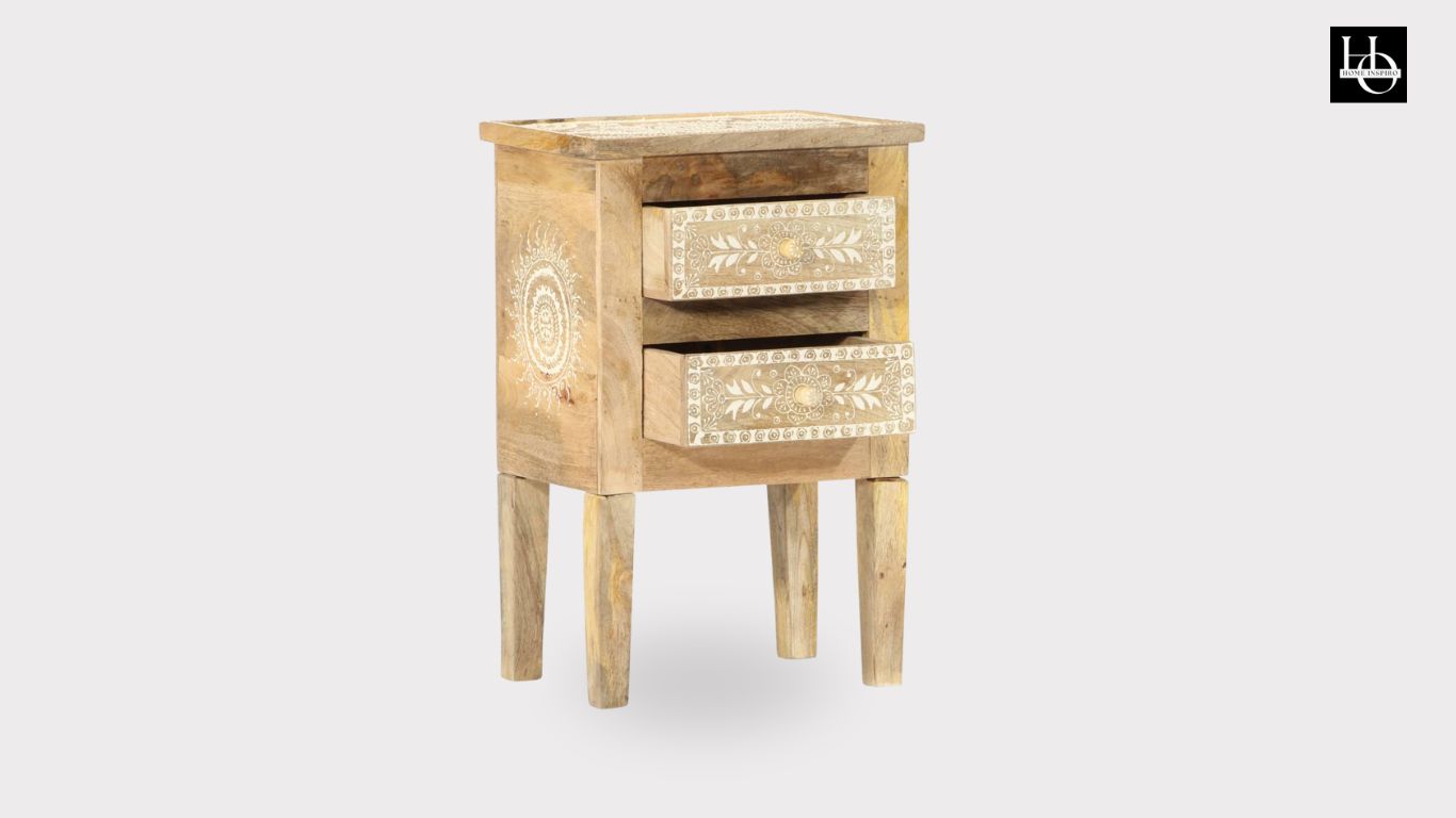 Hand-Painted Design Mango Wood Nightstand