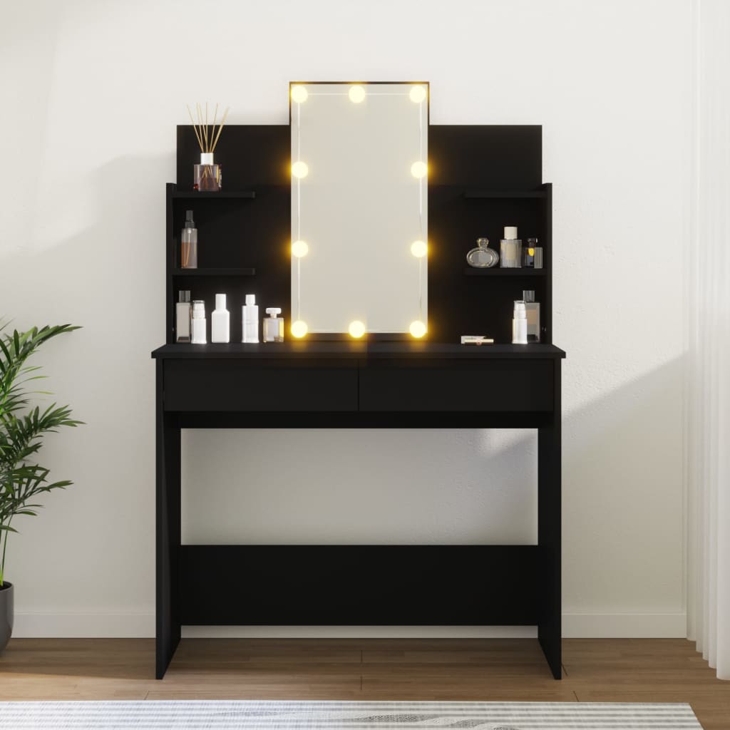 Elevate Your Vanity: LED-lit Black Dressing Table, 96x40x142 cm