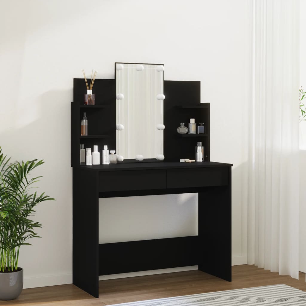 Elevate Your Vanity: LED-lit Black Dressing Table, 96x40x142 cm