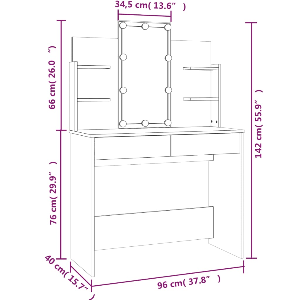 Elevate Your Vanity: LED-lit Black Dressing Table, 96x40x142 cm