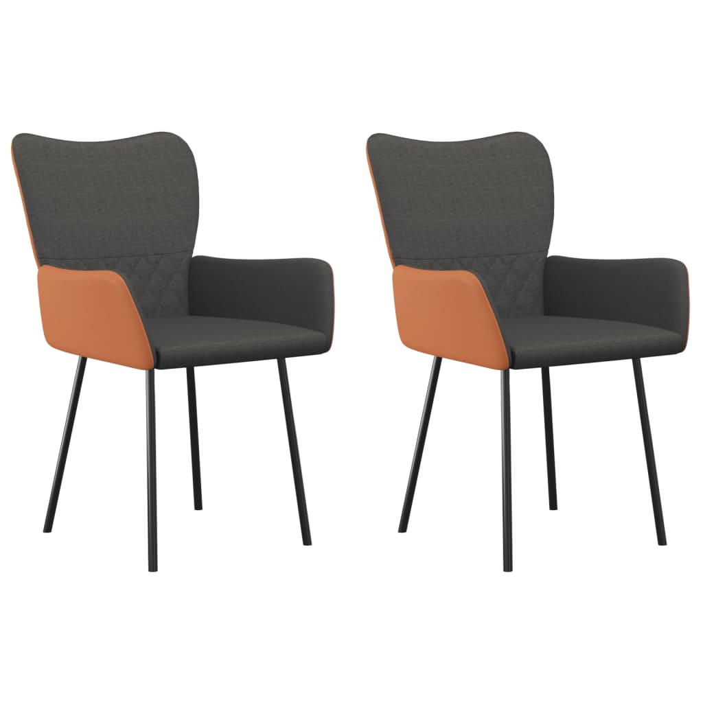 Luxurious Dining Experience: Set of 2 Dark Grey Fabric and Faux Leather Chairs