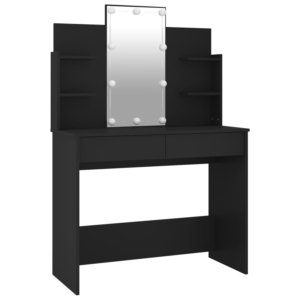 Elevate Your Vanity: LED-lit Black Dressing Table, 96x40x142 cm