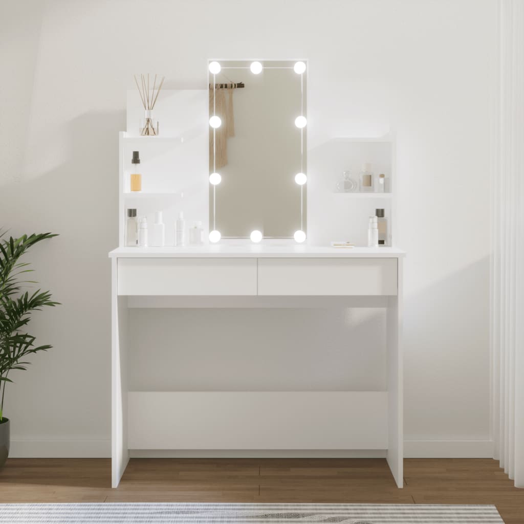 Elevate Your Vanity: LED-lit Black Dressing Table, 96x40x142 cm