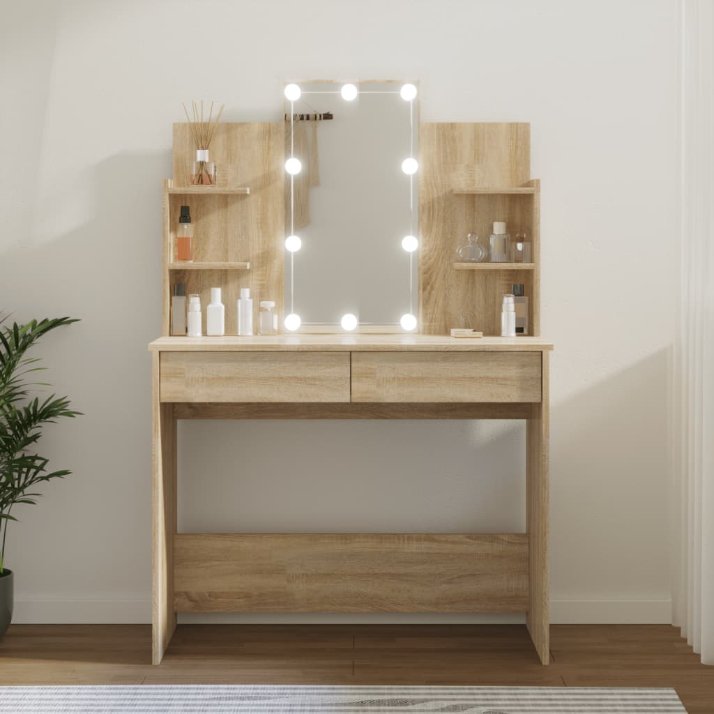 Elevate Your Vanity: LED-lit Black Dressing Table, 96x40x142 cm