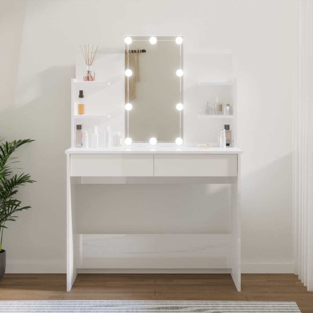 Elevate Your Vanity: LED-lit Black Dressing Table, 96x40x142 cm