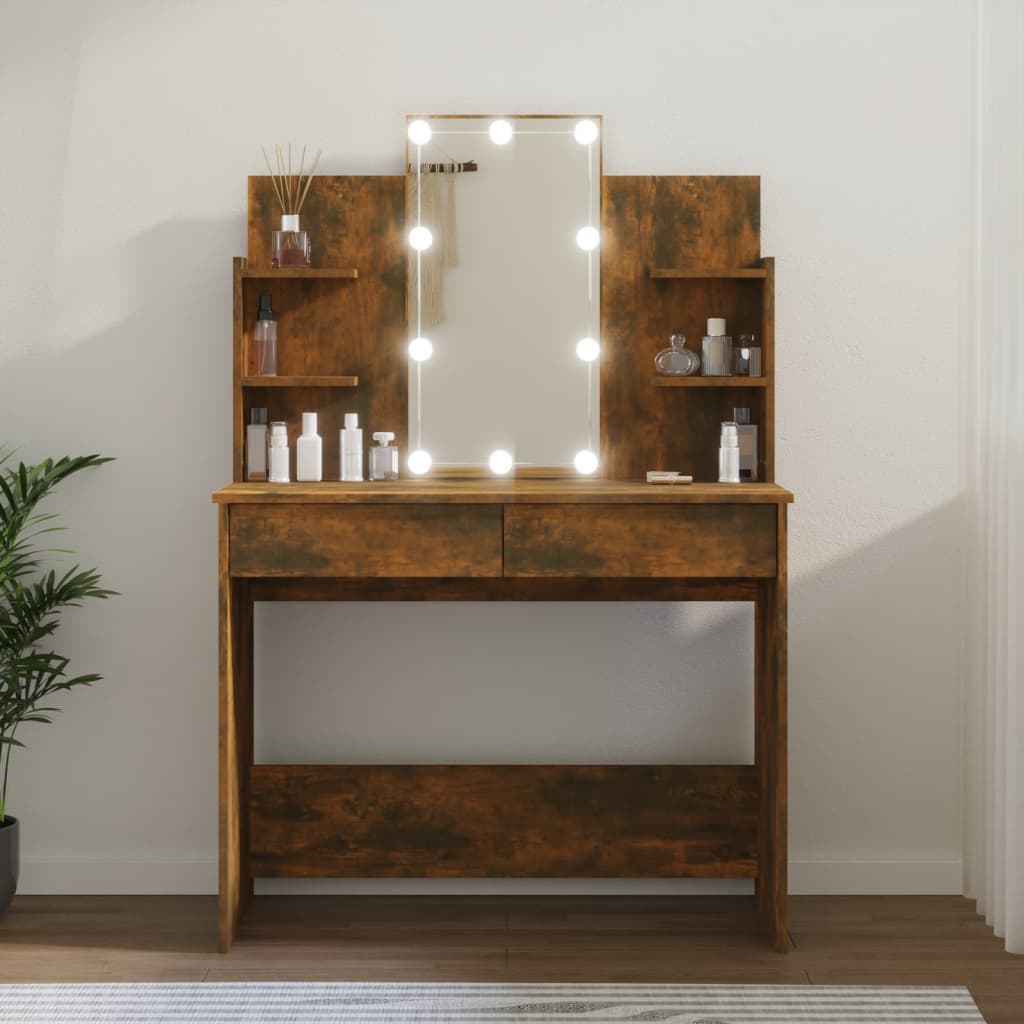 Elevate Your Vanity: LED-lit Black Dressing Table, 96x40x142 cm