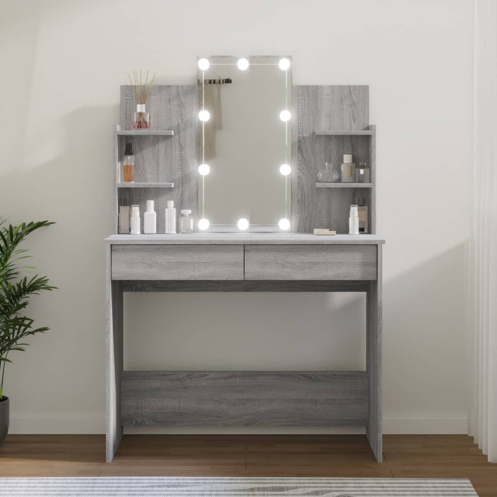 Elevate Your Vanity: LED-lit Black Dressing Table, 96x40x142 cm