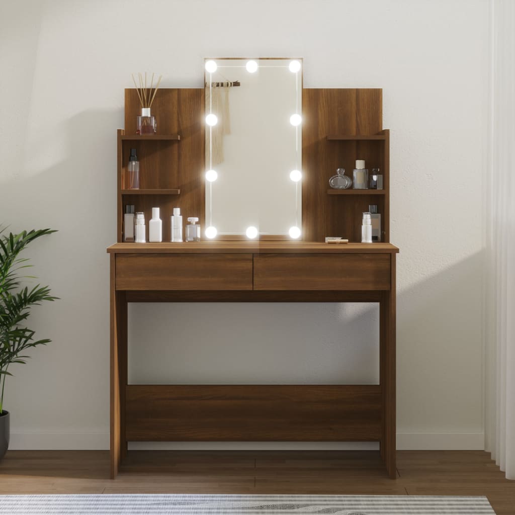 Elevate Your Vanity: LED-lit Black Dressing Table, 96x40x142 cm